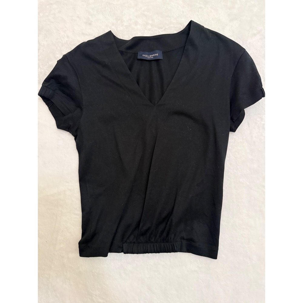 Piazza Sempione Black V-Neck Cotton Blouse IT 40 Made in Italy